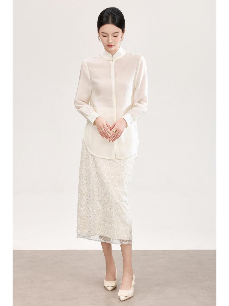 High-End Women's Silk Jacquard Frog Button Zen Shirt - Chinese Style Tea Ceremony Top for Spring