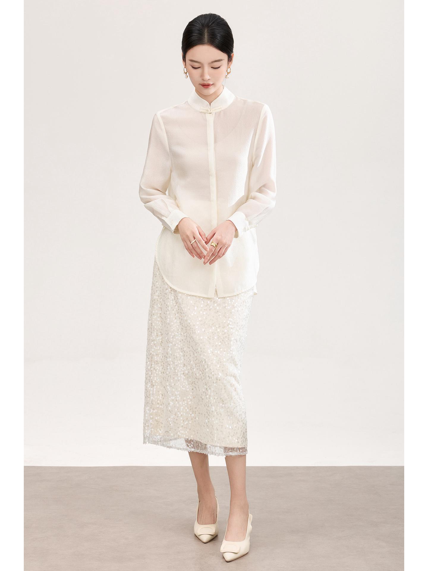 

Женская шелковая жаккардовая рубашка Nanyou в стиле дзен с пуговицами-лягушками - Новый китайский стиль, топ для чайной церемонии на весну XL абрикосовый