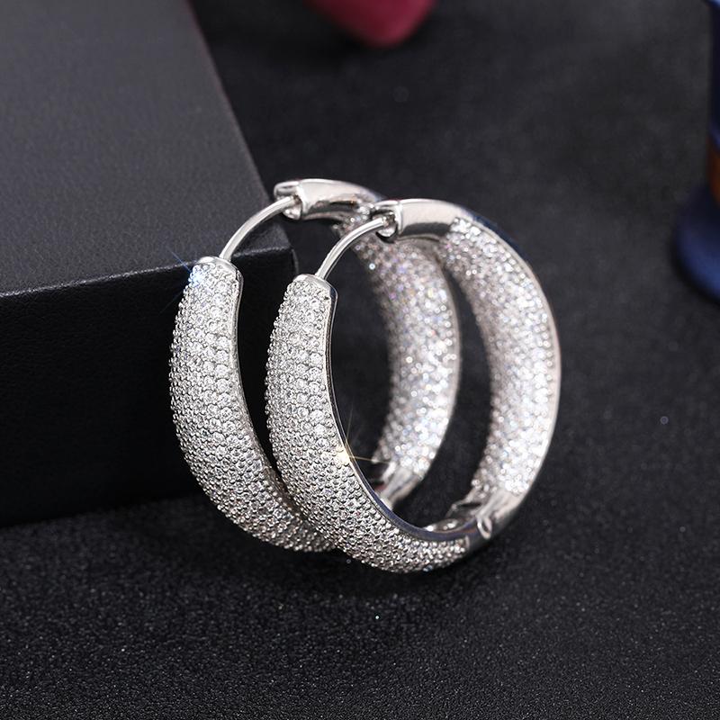 Huitan Luxury Gold Color/Silver Color Hoop Earrings Lady Delicate Micro Pave Zirconia  Women Fashion Gorgeous Accessories