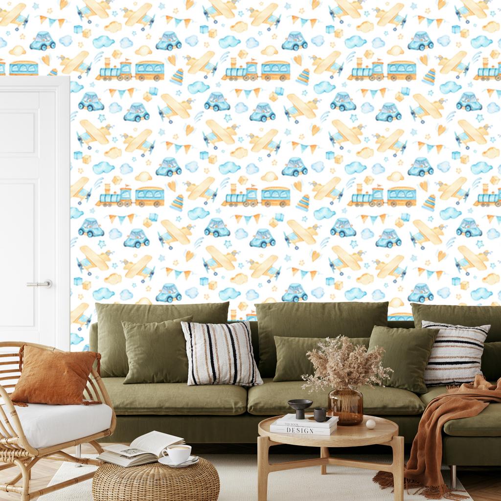 Cars and planes wallpaper for living room and bedroom 50x1000