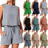 Dam Tvådelad Sommar Linnekostym Ärmlös Rundhalsad Kort Väst Vida Ben Casual Shorts Kostym