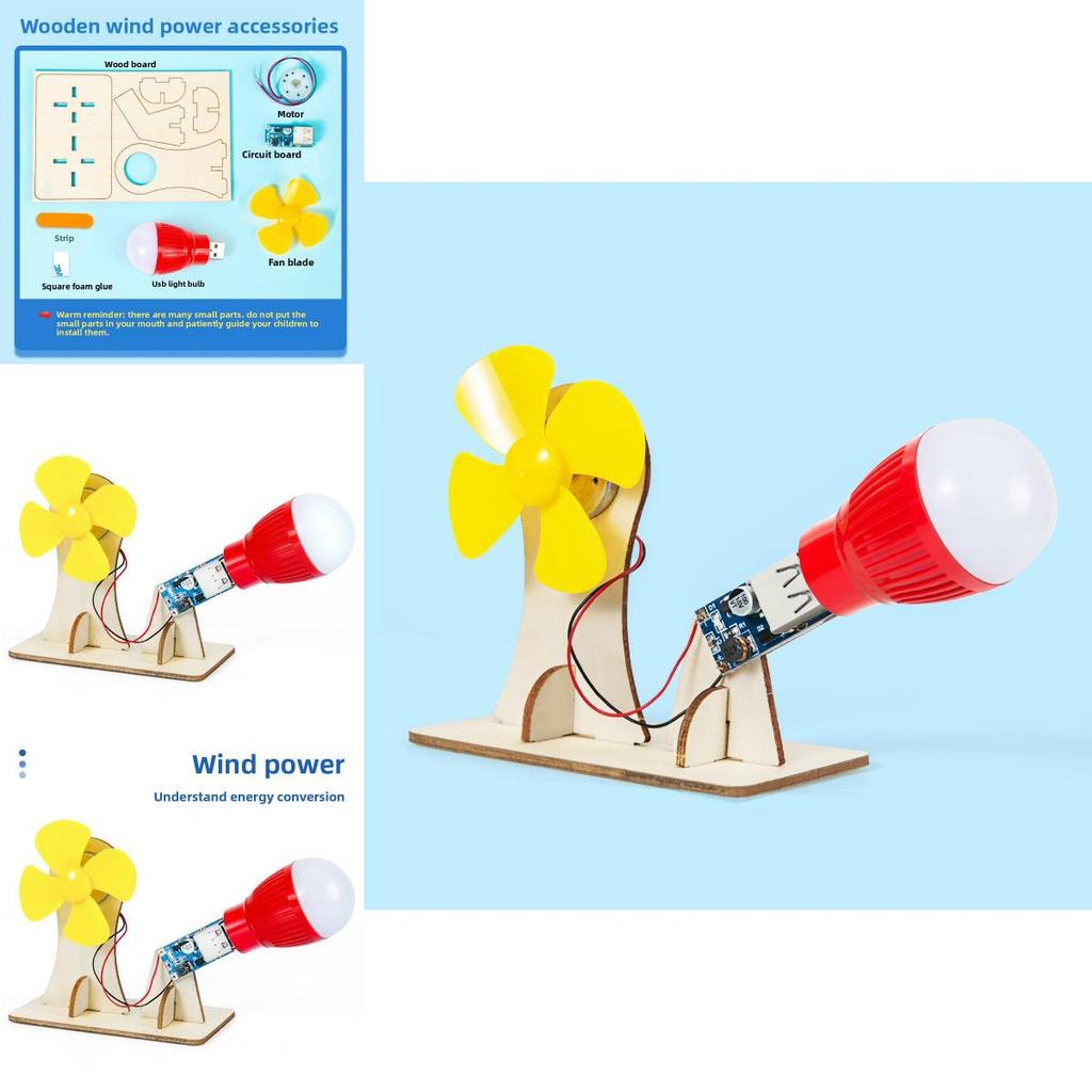 Wooden Handmade Assembled Wind Power Experimental Set Children Puzzle Toys For Kids Educational Physics