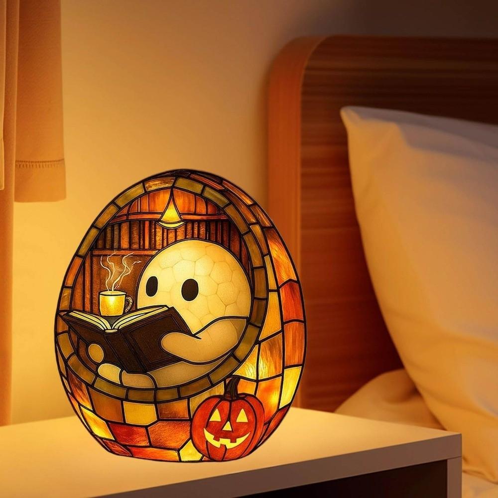 Handmade Ghost Reading Book Lamp Adorable Ghost Flickering Light Halloween Ghosts Night Light Ghost Decor