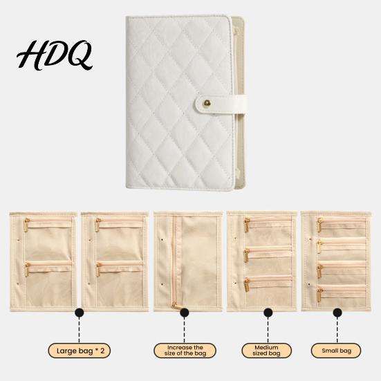 Weiche gesteppte Schmuckaufbewahrungsbox Buch-Set PU-Leder Reise-Organizer mit 5 herausnehmbaren Samtseiten für Ohrringe und Ringe Beutel für Halsketten