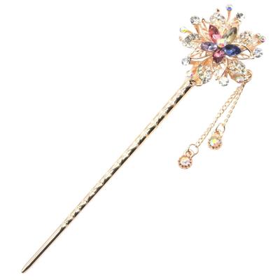 Miaomyao Single for Japanese Clothing Antique Crystal Pink Gold Hair Miaomyao Hairpin, Hairpin, (Tomesode, Kimono, Yukata), Metal, Crystal, Flower,