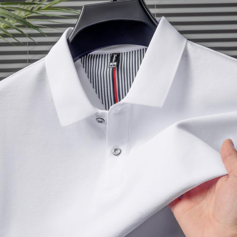 2025 Summer Men's New Solid Color Pure Cotton Loose Business Casual Polo Shirt