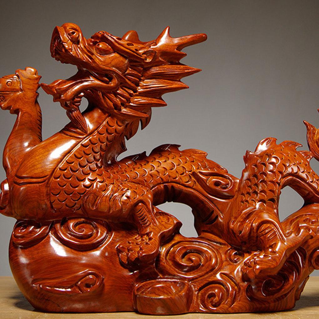 Wooden Chinese Fengshui Dragon Figurine Statue Auspicious Decoration For Festival Flavor