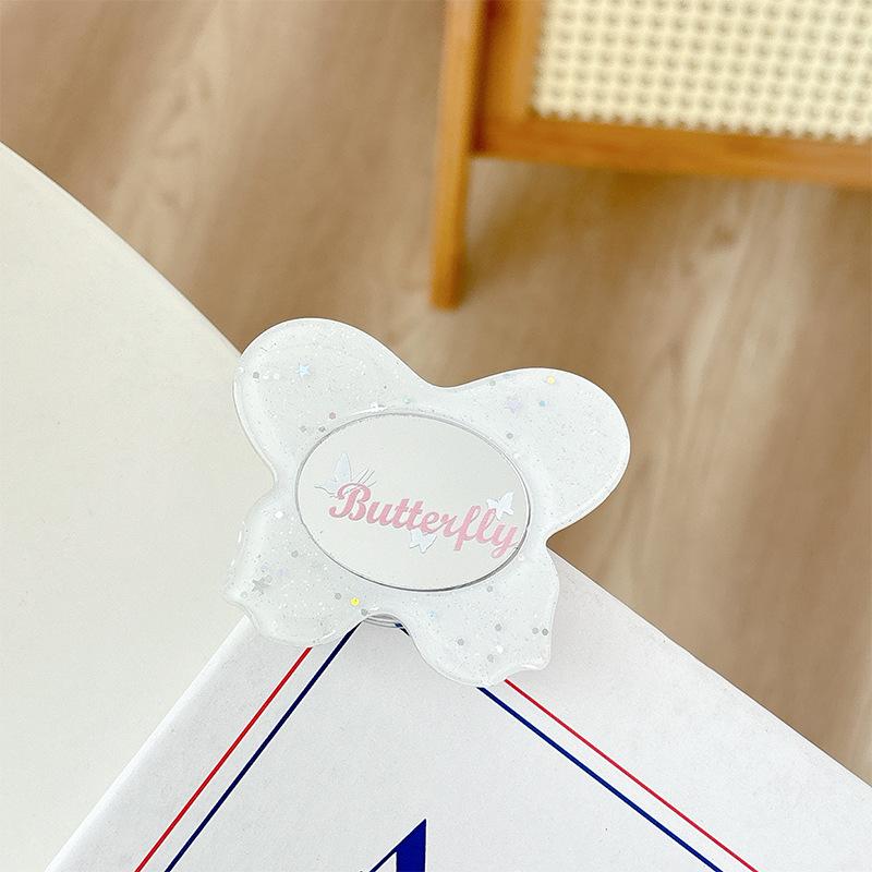 

Glitter Sequins Butterfly Small Mirror Mobile Phone Airbag Holder Paste Glue Retractable Desktop Watch Drama Creative Ring