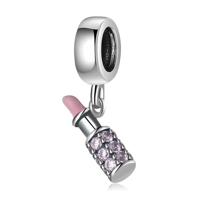 925 Sterling Silver Microphone Shape Flamingo Pink CZ Beads Fit Original Designer Charms Bracelet Bangles DIY Jewelry Making