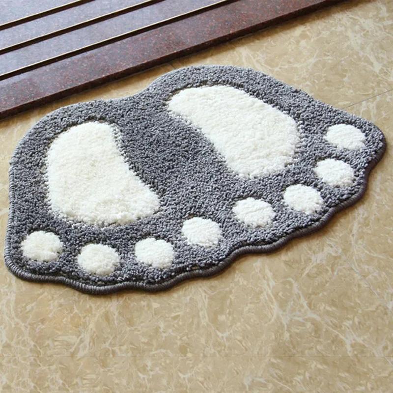 Footprint Shaped Carpet Absorbent Bathroom Kitchen Foot Pad Solid Color Plush Floor Mats Entrance Doormats Anti-slip Soft Rug