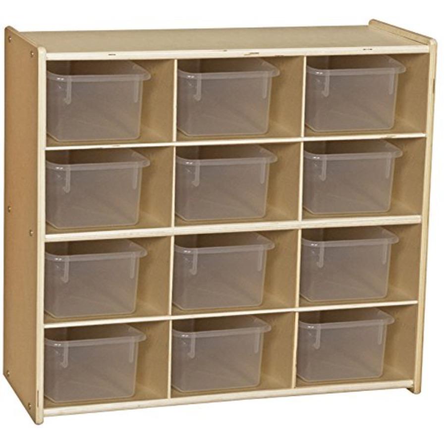 Birch 12 Cubby Tray Cabinet with Translucent Bins, Toddlers Toy Storage Organizer for Kindergarten, Cubbies for Daycare, Nurser