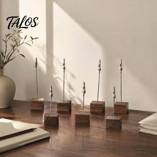 Wooden Bill Fork Cube Memo Clip Stand, Note Display Solid Wood Square Base Office Document Stand Card Holder, Vertical Receipt Holder for Wedding