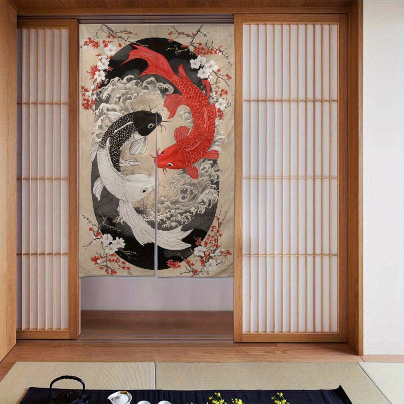 

1pc Japanese Koi Fish & Cherry Blossom Door Curtain - 34 X 56 , Traditional Japanese Home Decor for Living Room, Bedroom, Kitch 65x100cm26x39in
