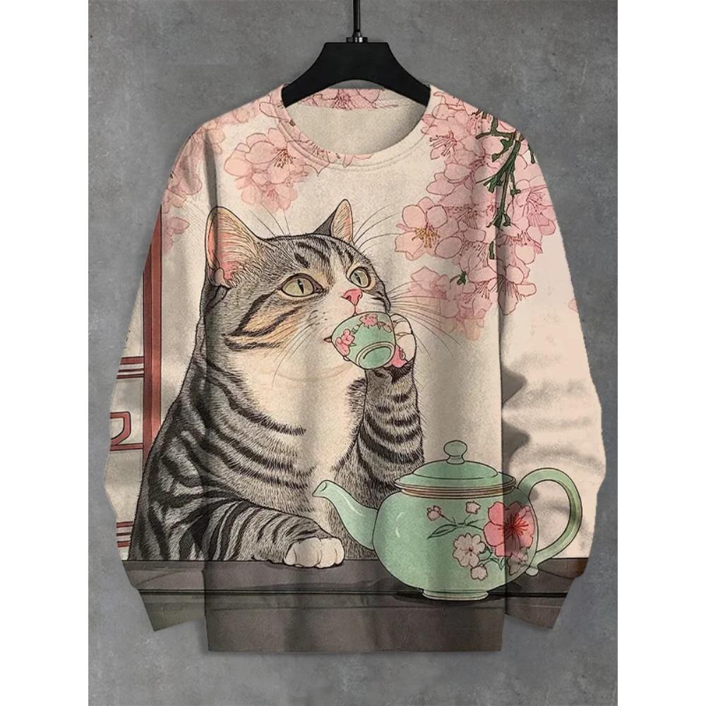 Funny Cat Pattern 3D Printed round-neck sweatshirt Hoodies Long Sleeves Sweatshirts Hip Pop Pullovers Men Women Clothing Tops