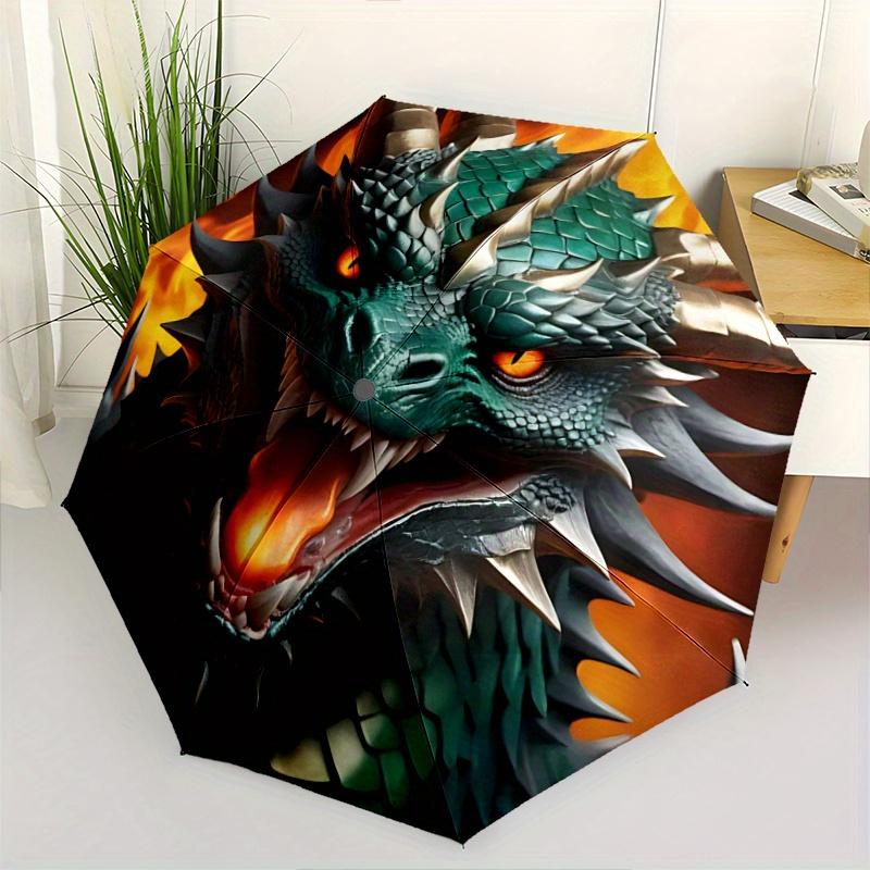 1pc Fiery Green Dragon Automatic Opening and Closing Umbrella, Lightweight 3-Fold, With Cute Cartoon Characters, Suitable for Home, Outdoor and D