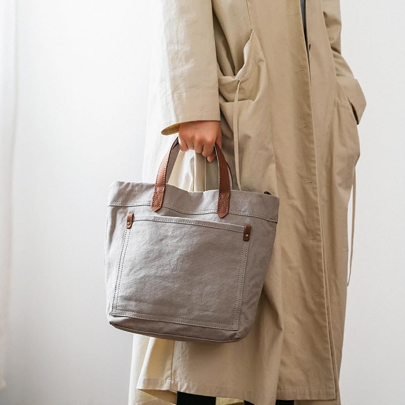 IOKI HAPU Canvas x Genuine Leather Tote Bag Lunch Bag Shoulder Bag Water Repellent Canvas 2-Way (White)