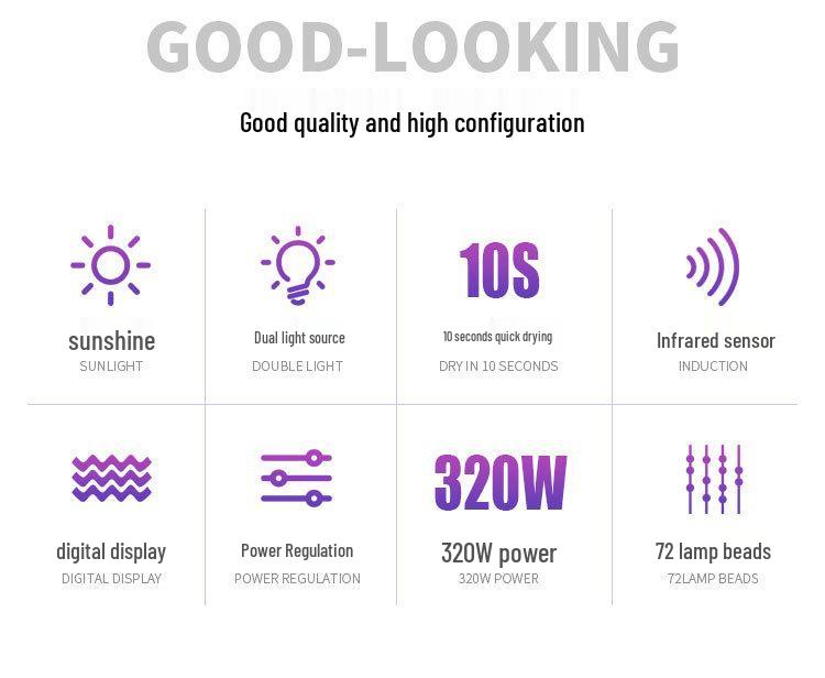 320W UV Nail Curing Lamp with Smart Sensor for Gel Polish - Quick Dry Nail Salon Phototherapy Lamp