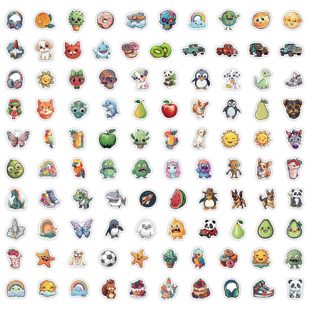 100 Cute Animal and Plant Stickers Mobile Phone Water Cup Waterproof Decorative Stickers Children's Hand Account Stickers