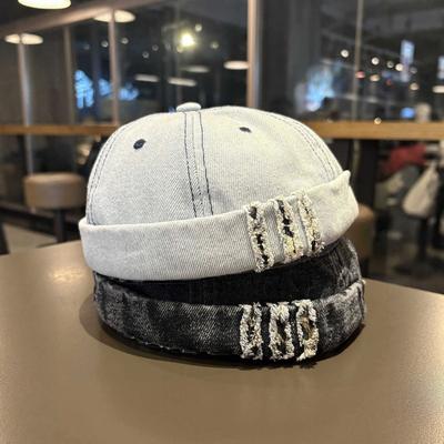 Japanese Ripped Denim Melon Hat Men'S And Women'S Versatile Retro Patch Personalized Beggar Hat Trendy Landlord Hat