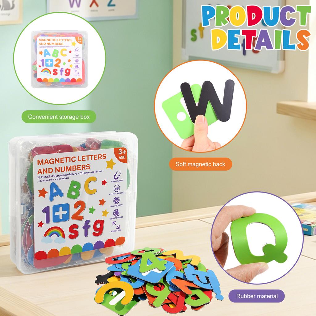 77 Pcs Fridge Magnet Reusable Magnetic Letter and Number Set Educational Toy with Case for Magnetic Whiteboard Fridge Magnet