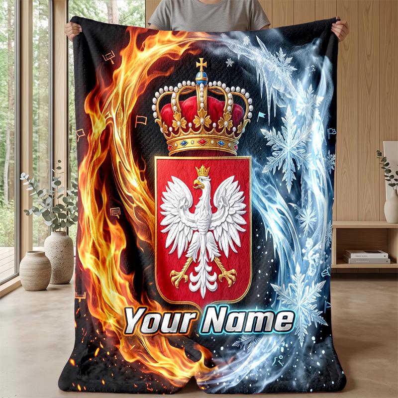 Custom Text Flannel Throw Blanket, Lightweight Cozy Bed Sofa BlanketPoland Football