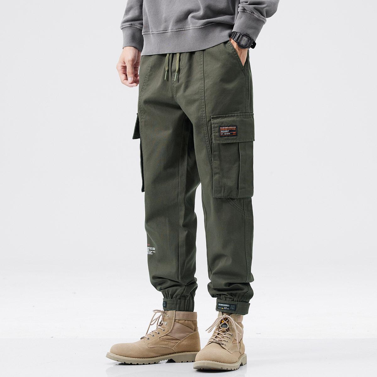 

Мужские модные свободные повседневные брюки в японском стиле с большими карманами и зимними манжетами 3XL зелёный