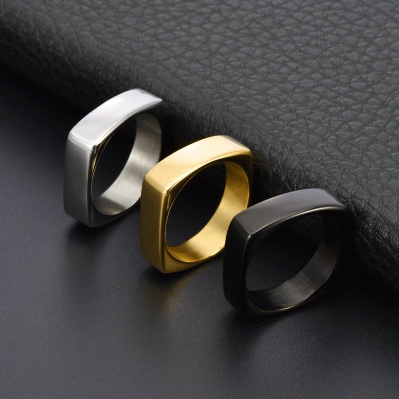 Accessories 6MM Wide Square Design Glossy Ring Couple Jewelry Simple High-end Square Ring