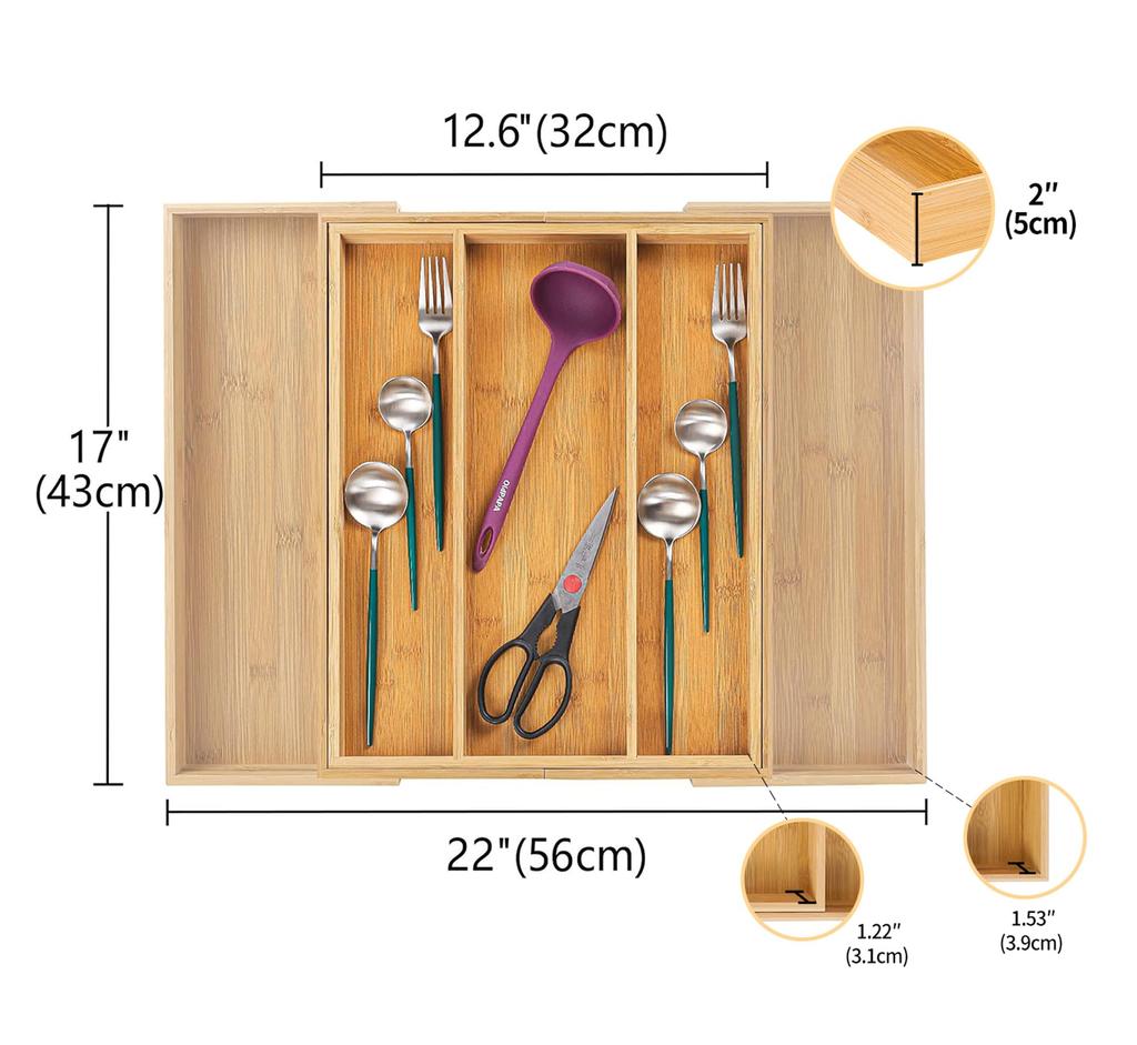 Cooking Utensil Drawer Cutlery Extendable Kitchen Tool Cutlery Large Sliding Type X Storage Drawer Organizing Bamboo Storage, Storage, Case, Capacity,