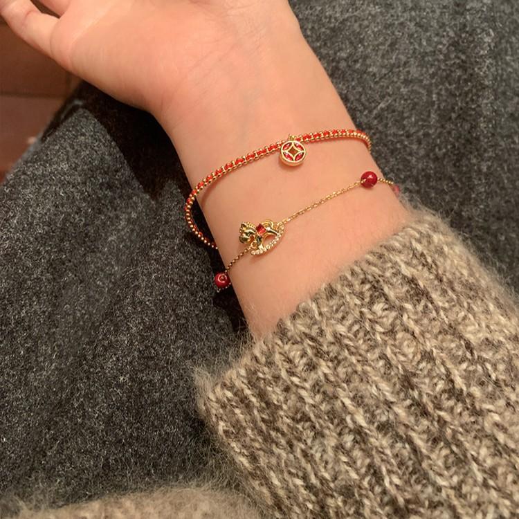 18k real gold electroplated zir*****il drop pony bracelet new Chinese natal year bracelet light luxury jewelry women