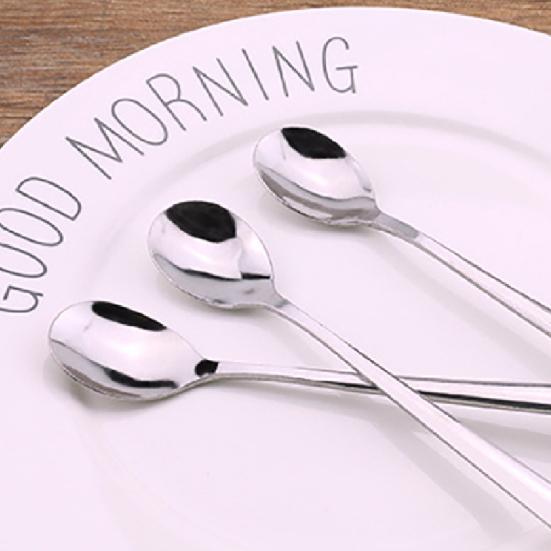 2Pcs Spoon Durable Long Handle Easy To Clean Stainless Steel Soup Spoons Dinner