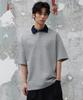 AGOD Contrast Denim Collar Stripe Half T-Shirt [Gray]