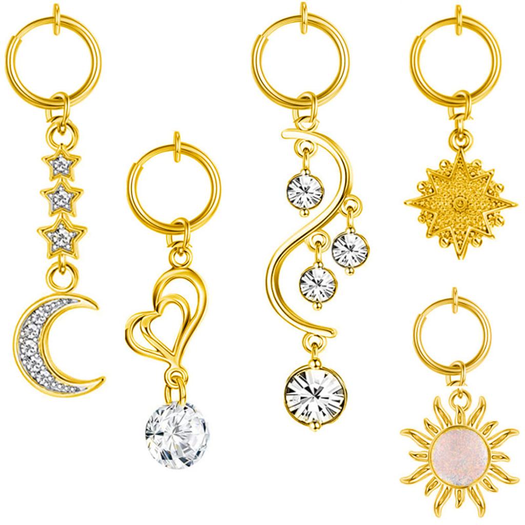 5 Pcs Stainless Steel Fake Belly Button Rings Dangle Non Piercing Belly Button