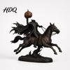 Miniature Warrior Figurine Halloween Knight On Horseback with Luminous Pumpkin Head Resin Figurine, Decorative Dark Gothic Home Decor Lighted