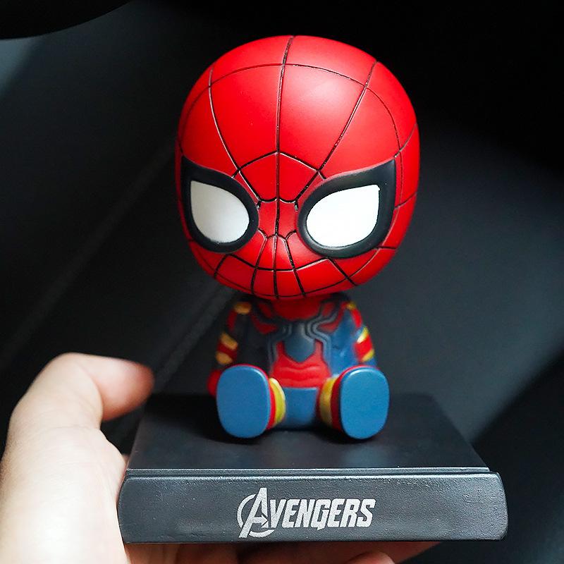 10cm Spider Man Iron Man Hulk Deadpool Shaking Head Doll Car Decoration Auto Accessories Playthings Doll Mobile Phone Bracket Gifts