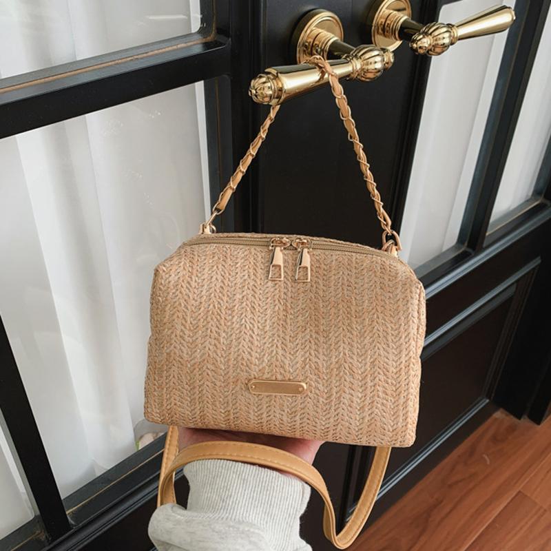 Yogodlns Fashionable Stylish Woven Straw Women's Bag New Trendy Chain Handbag Simple Woven Shoulder Crossbody Bag