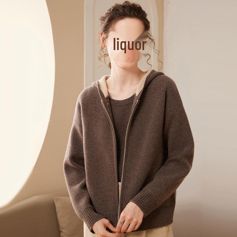2024 Autumn/Winter Women's Thick Cashmere Knit Cardigan, Long Sleeve Loose-Fit Color Block Hoodie - Versatile and Warm.