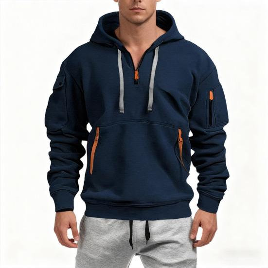 2 stuks/set Heren sportpak met capuchon, lange mouwen, trekkoorddesign, sweatshirt, joggingbroekset, atletisch trainingspak