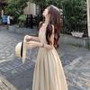 Women's Summer 2024 Sleeveless French-Inspired Pleated Waist Sling Dress