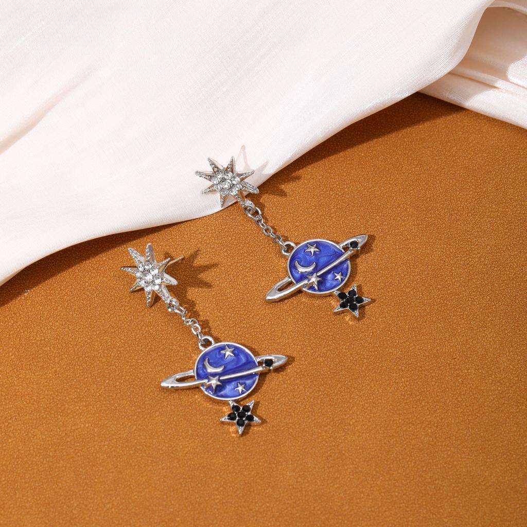 Dripping Oil Cartoon Cosmic Blue Star High-end Earrings