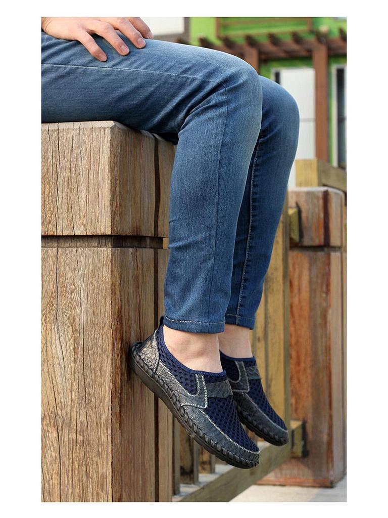 Men's Breathable Crocodile Pattern Mesh Shoes, Genuine Leather, Large Size, Summer Collection.