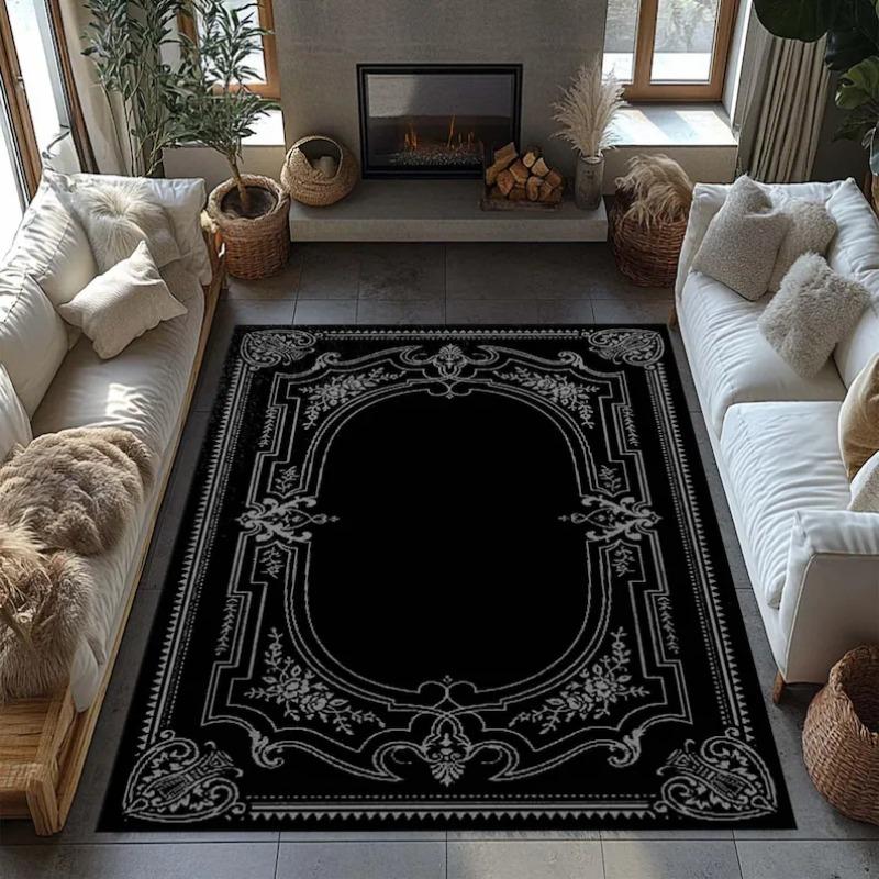 Alfombra Vintage Turca Gótica Bohemia Área Sala de Estar Sofá Dormitorio Decoración Rústica Alfombra Negra Decoración del Hogar Alfombra Retro