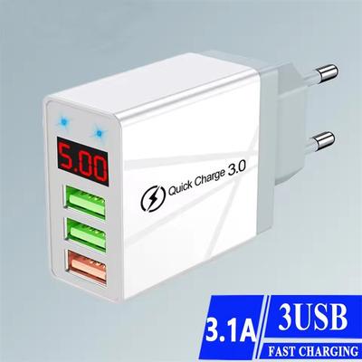 3-Port-USB-Ladegerät, schnelles Lade-Wandadapter mit LED-Digitalanzeige für Samsung S23, Xiaomi 14 Pro, Huawei Mate 60, Redmi