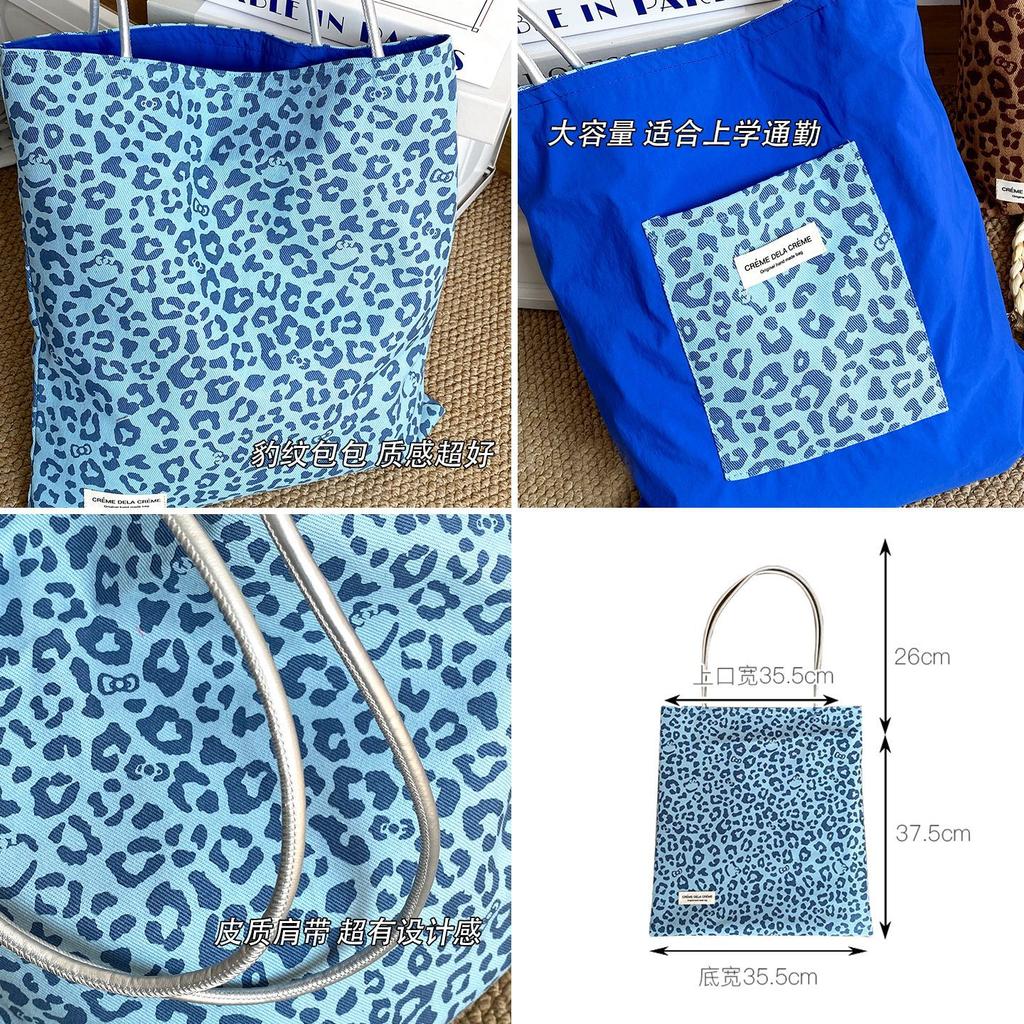 Korean Leopard Double-Sided Shoulder Bags for Women Versatile Vintage Ladies Tote Bag Casual Lightweight Travel Female Handbags