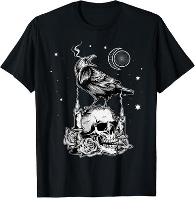 Schwarze Krähe Rabenschädel Wikinger Nordisch Okkult Gotisch Geschenk Unisex T-Shirt