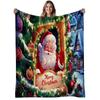 1pc Heavyweight 280gsm Santa Claus Christmas Flannel Blanket - Soft Warm All-Season Bedspread with Santa & Mrs. Claus, Snowy Village, Twinkling, Holly