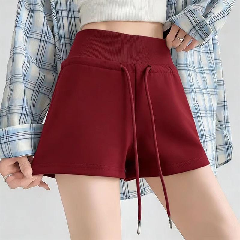 

American Spicy Girl Grey Tight-Fitting Sports Shorts: Summer 2026 Casual Three-Quarter Drawstring Pants for Women M [90-100] jin красный