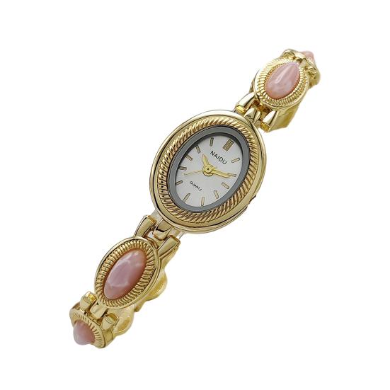 Faux Gemstone Bracelet Watch Ladies Vintage Oval Dial Wristwatch Elegant Quartz Watch Gift for Her Girlfriend Mom Wife