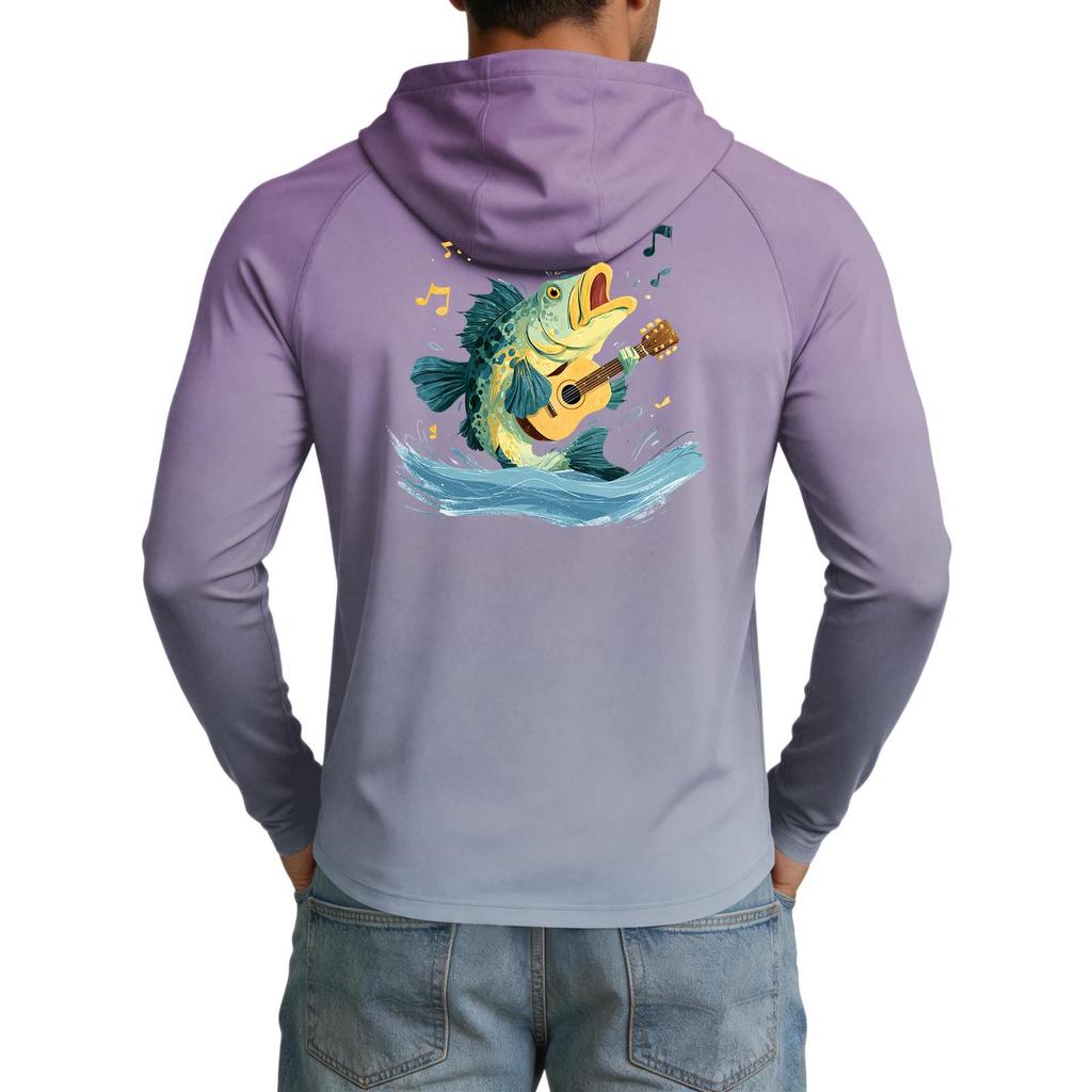 Men's UPF50+ Sun Protection Shirt Lightweight Stretch Long Sleeve Hooded Outdoor Fishing Sports Top with UV Blocking Fabric