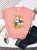 Womens Casual Creative Summer Tshirt with Cat Print New Round Neck Breathable Womens Aesthetic Clothes Summer Streetwear Y2K