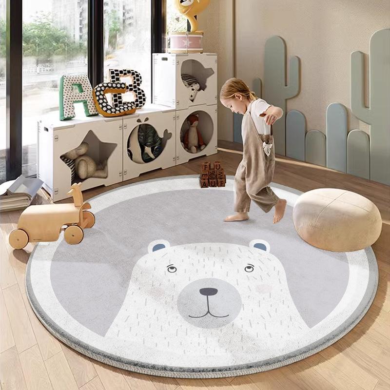 Covor rotund drăguț antiderapant rezistent la pete covoraș de joacă pentru copii pentru camera copiilor noptieră decor podea pepinieră cu imprimeu de desene animate